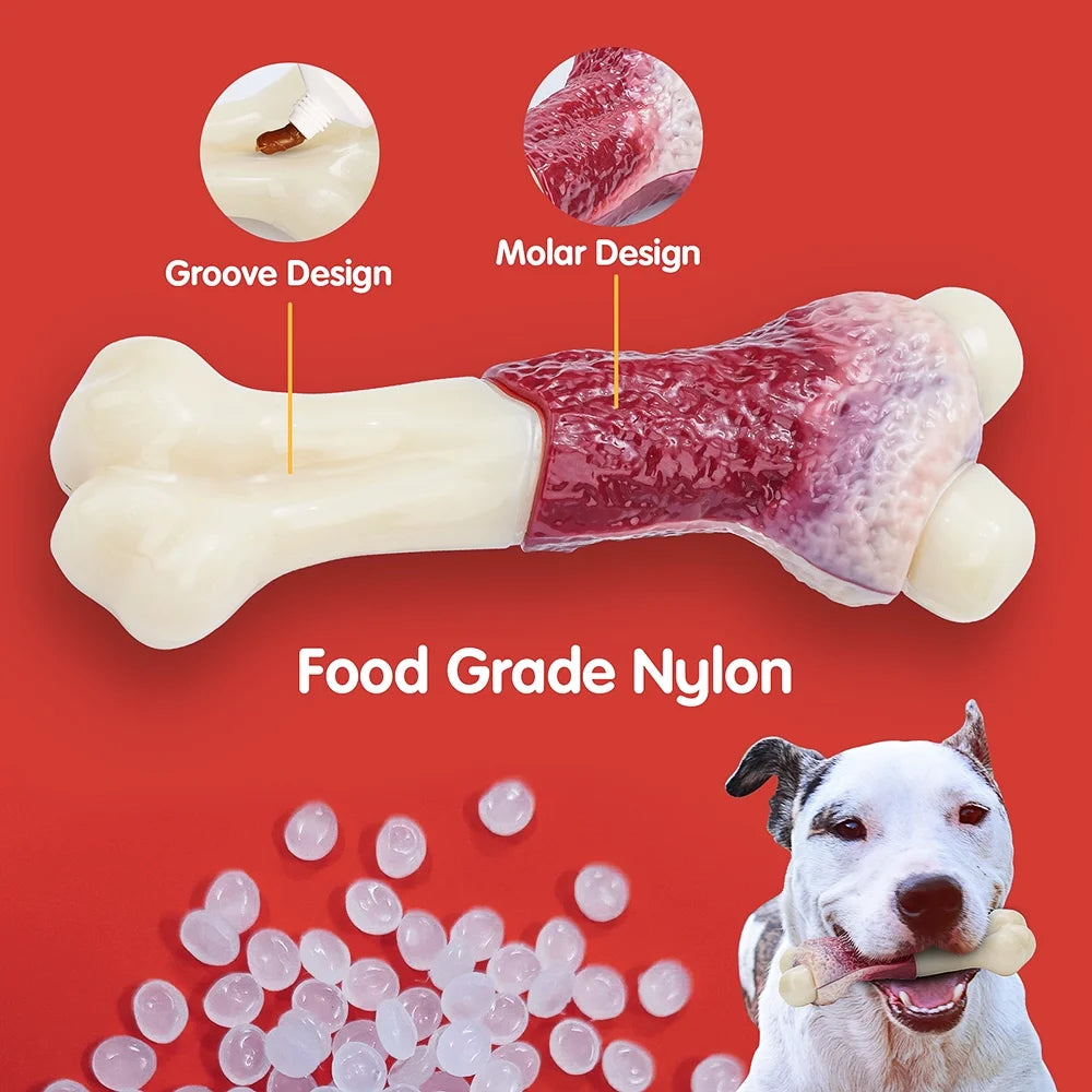 Dog Toys for Aggressive Chewers, Indestructible Durable Dog Chew Toys, Non-Toxic Food Grade Nylon Dog Bone Toy Reduces Boredom, for Small Medium and Large Breed