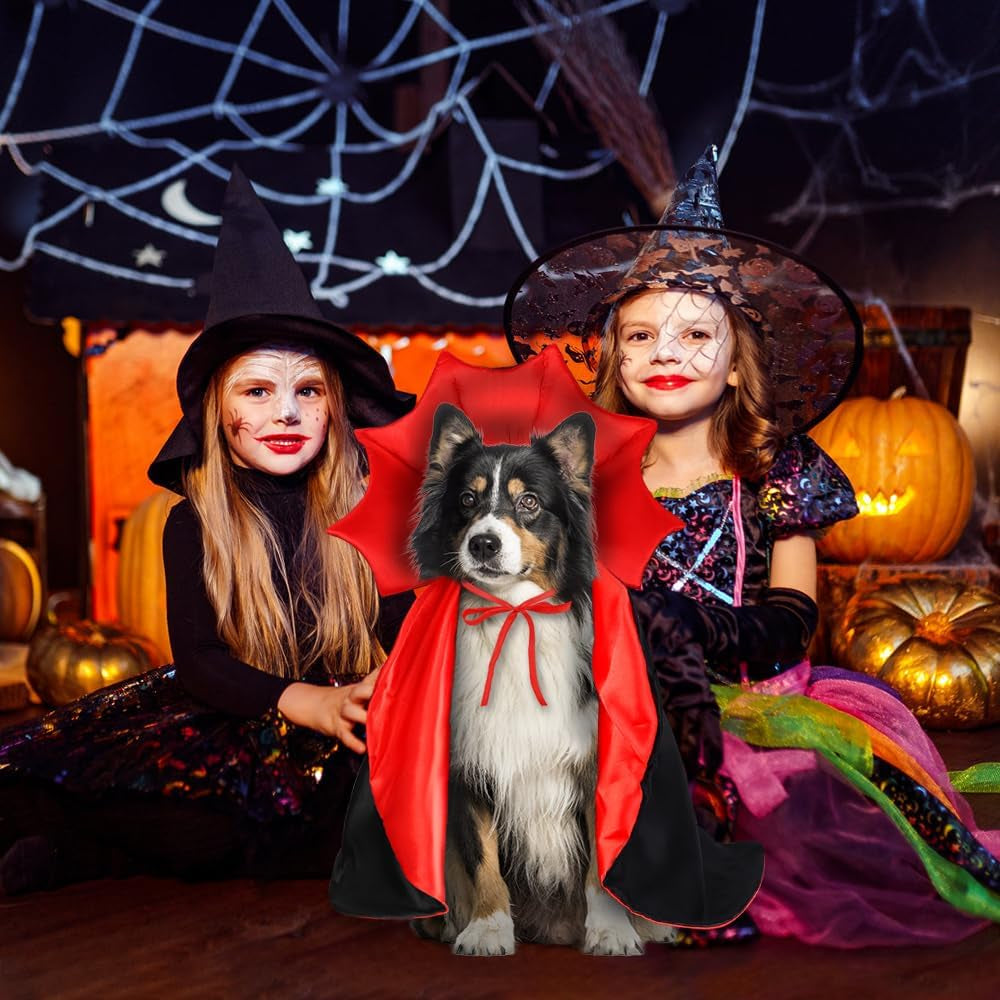 Halloween Dog Costume Vampire Devil Cape for M or L Dogs Adjustable Cloak
