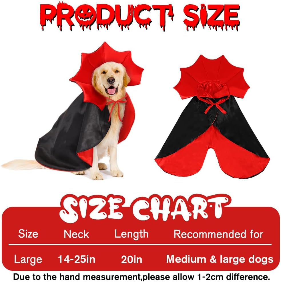 Halloween Dog Costume Vampire Devil Cape for M or L Dogs Adjustable Cloak