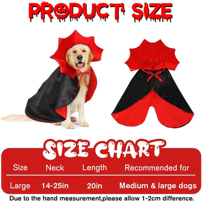 Halloween Dog Costume Vampire Devil Cape for M or L Dogs Adjustable Cloak