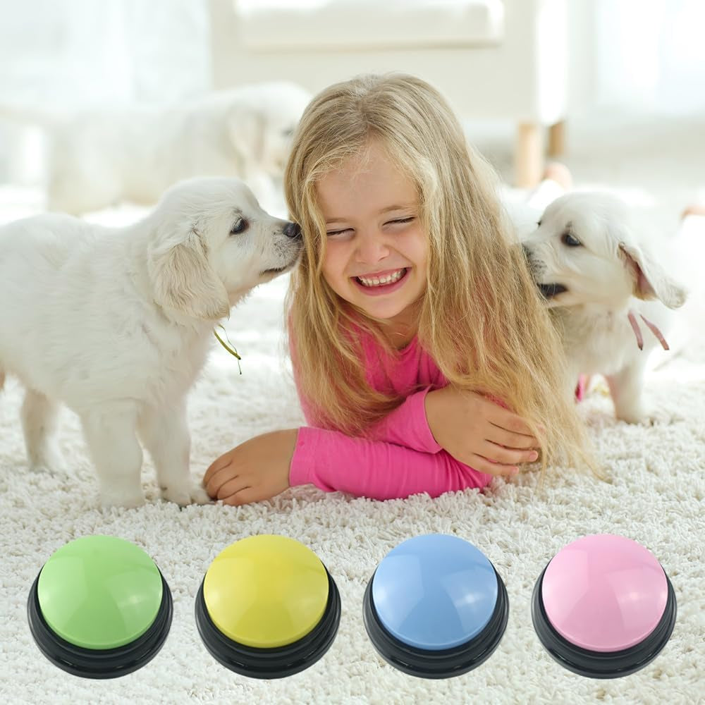 4Pcs Dog Buttons for Communication Recordable Dog Talking Buttons Set with Stickers Speaking Button for Dog Training Interactive Tool Answer Buzzers Buttons