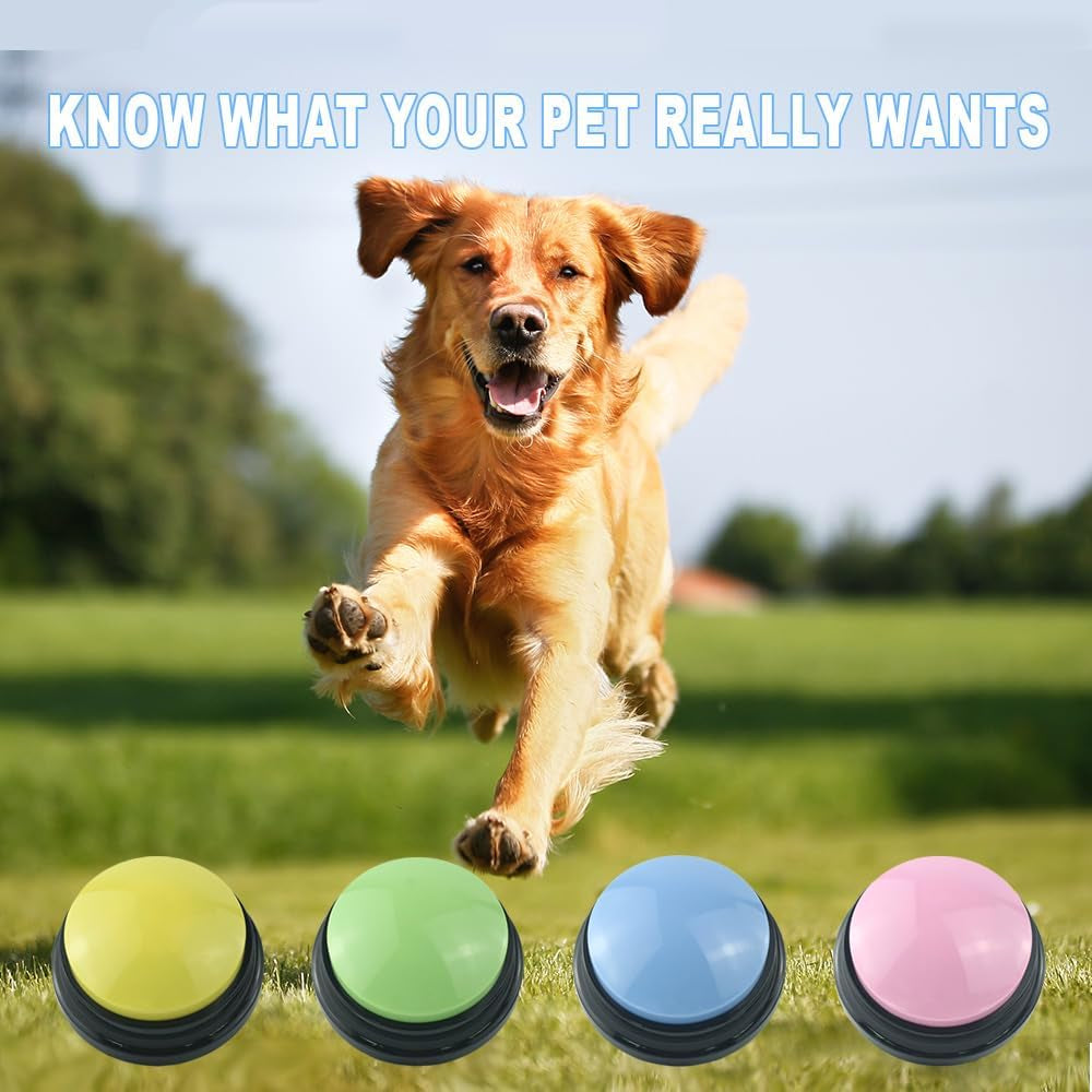 4Pcs Dog Buttons for Communication Recordable Dog Talking Buttons Set with Stickers Speaking Button for Dog Training Interactive Tool Answer Buzzers Buttons