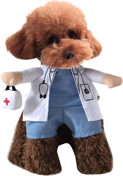 Dog Cat Doctor Costume Pet Doctor Clothing Halloween Jeans Outfit Apparel (XS)