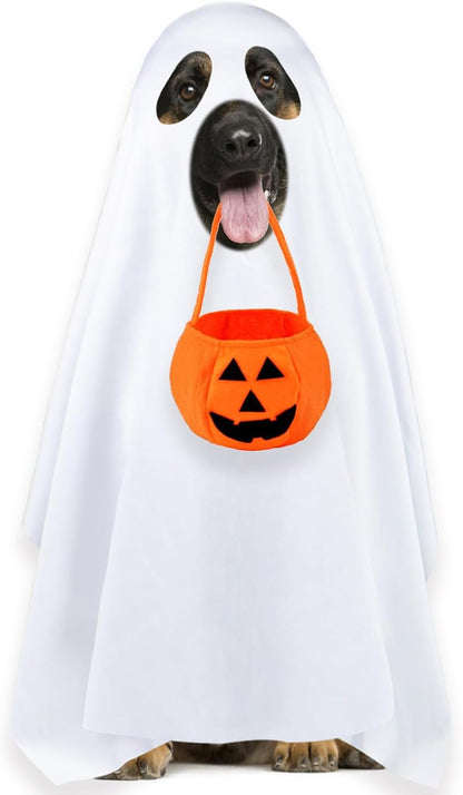 Ghost Sheet Dog Halloween Costume with Pumpkin Candy Bag