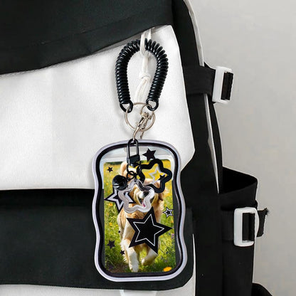 1Pc Cute Photocard Holder Black Photo Card Holder Keychain with Spring Rope Small Bell Star Ornaments Baseball Card Protectors Transparent Photocard Holders ID Badge Holders Badge Cover Protector