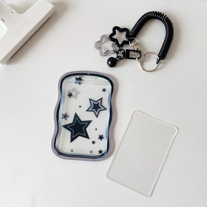 1Pc Cute Photocard Holder Black Photo Card Holder Keychain with Spring Rope Small Bell Star Ornaments Baseball Card Protectors Transparent Photocard Holders ID Badge Holders Badge Cover Protector