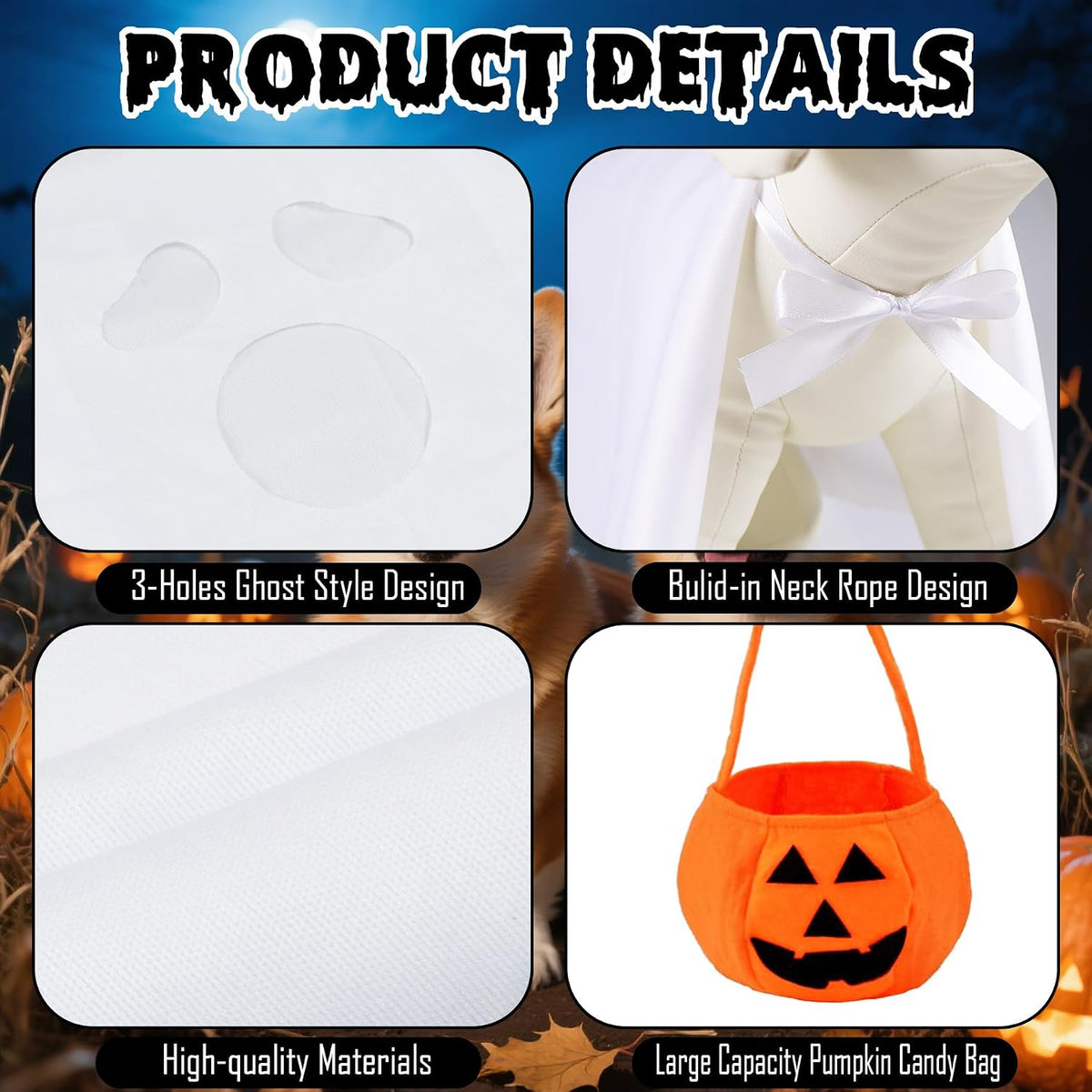 Ghost Sheet Dog Halloween Costume with Pumpkin Candy Bag