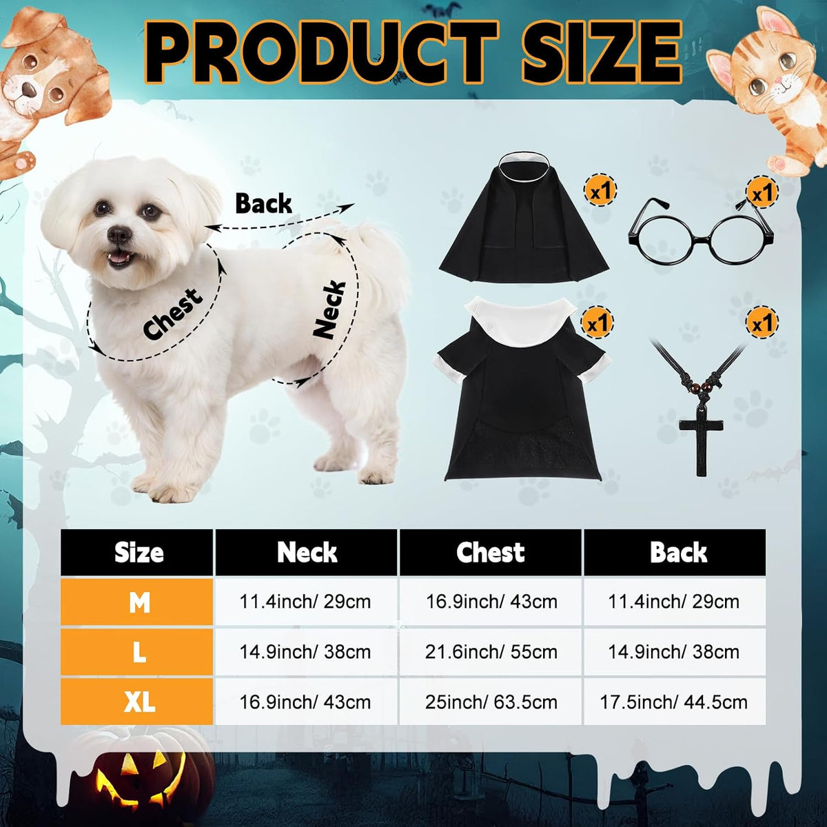 4 Pcs Nun Costume M Dog Cat Halloween Outfit Cross Necklace