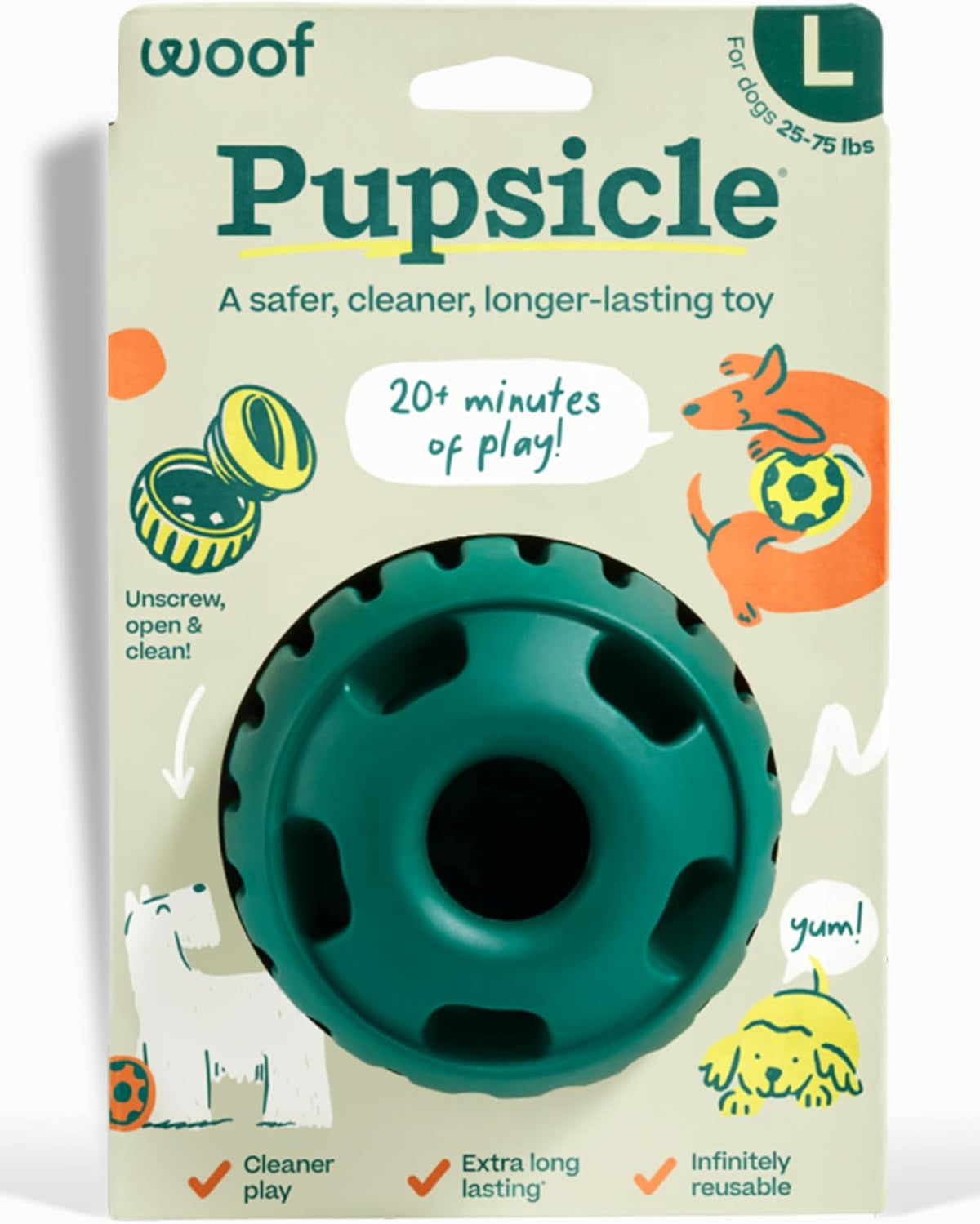 WOOF Pupsicle interactive dog ball toy, large, green