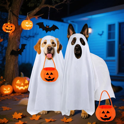 Ghost Sheet Dog Halloween Costume with Pumpkin Candy Bag