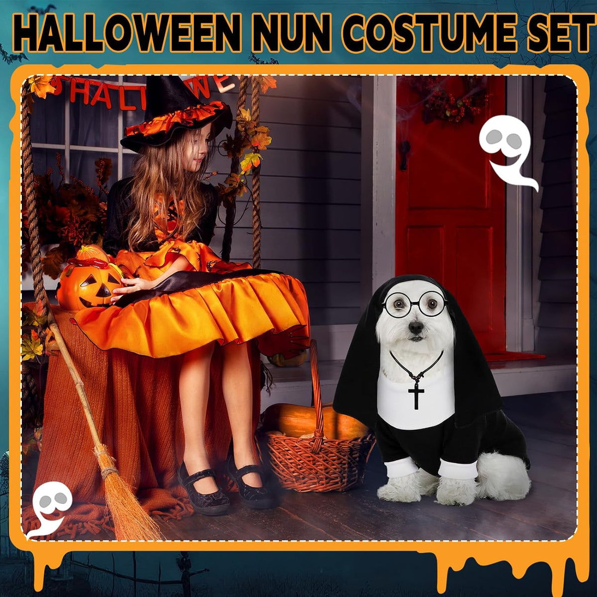 4 Pcs Nun Costume M Dog Cat Halloween Outfit Cross Necklace