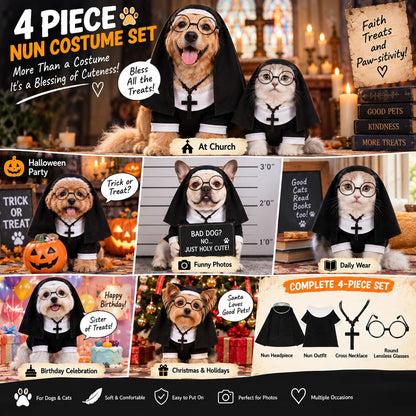4 Pcs Nun Costume M Dog Cat Halloween Outfit Cross Necklace