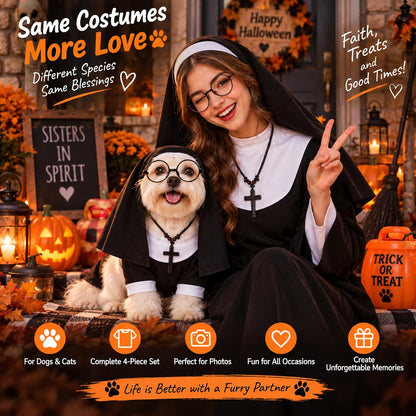 4 Pcs Nun Costume M Dog Cat Halloween Outfit Cross Necklace