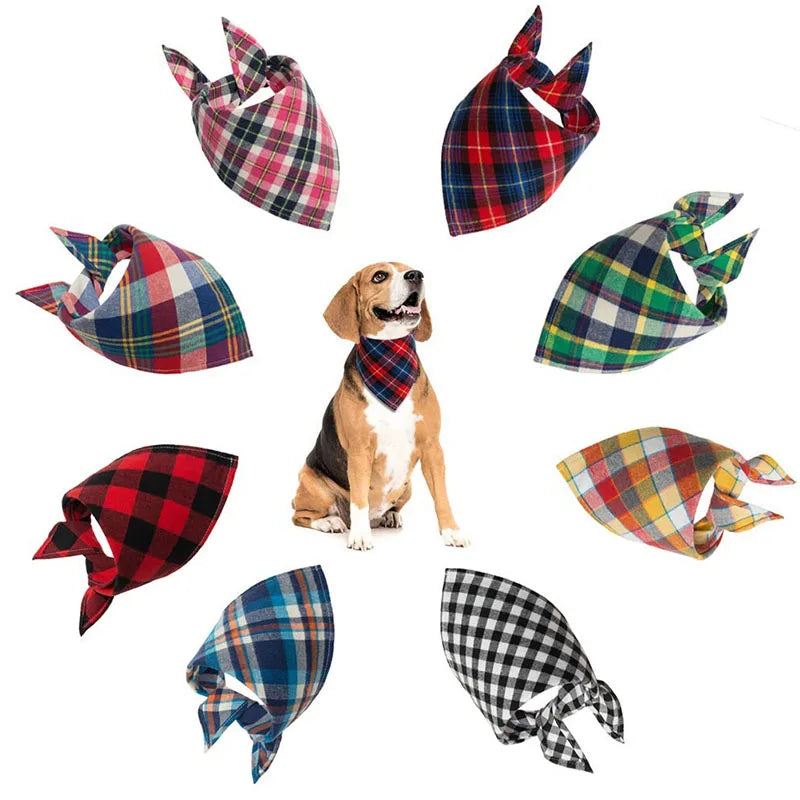 Reversible Plaid Dog & Cat Bandana – Soft Cotton 2-in-1 Pet Scarf