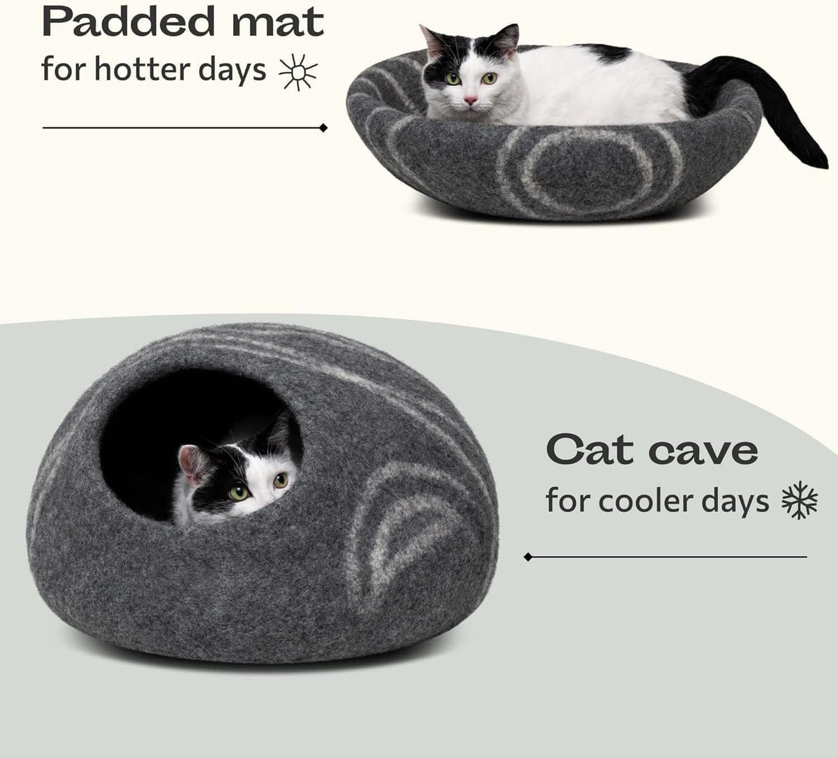 Felted Merino Wool Cat Cave Bed | Modern Indoor Hideaway