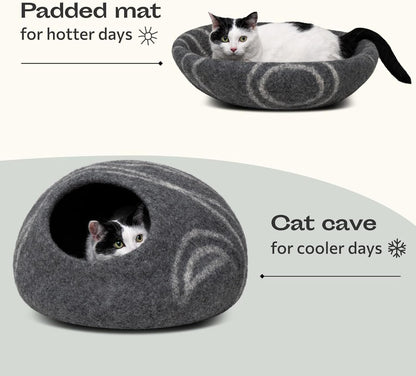 Felted Merino Wool Cat Cave Bed | Modern Indoor Hideaway