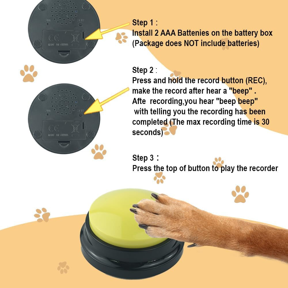 4Pcs Dog Buttons for Communication Recordable Dog Talking Buttons Set with Stickers Speaking Button for Dog Training Interactive Tool Answer Buzzers Buttons