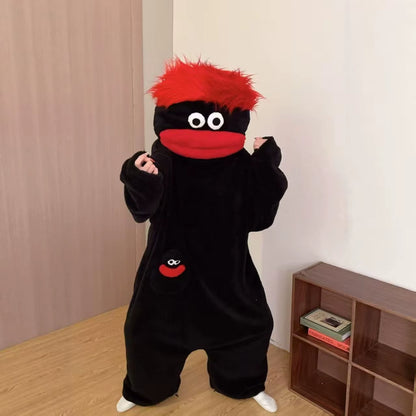 Ugly Fish Big Head Kigurumi Onesie, Thick Coral Fleece Big Mouth Monster Winter Cartoon Couple Sleep Loungewear Wholesale
