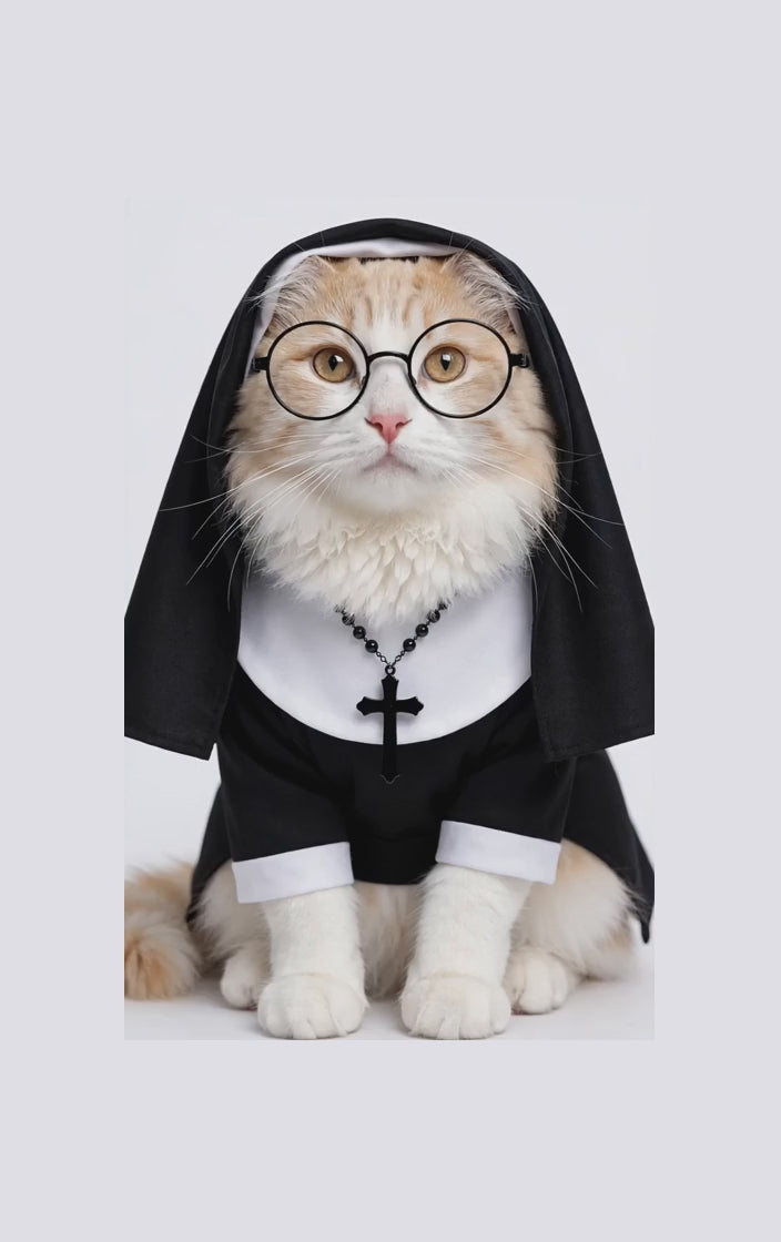 hover video - cat in nun costume